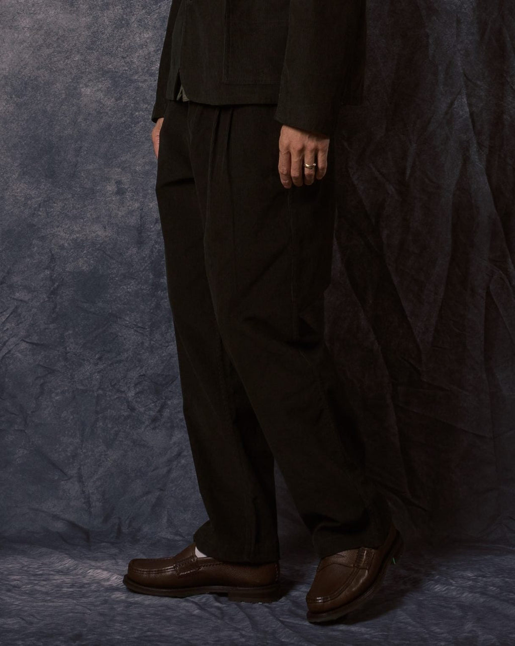 Antonio Double Pleated Trousers Dark Green CORD14 - KARDO