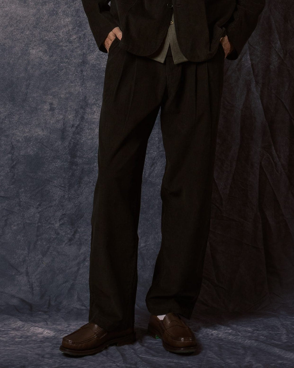 Antonio Double Pleated Trousers Dark Green CORD14 - KARDO
