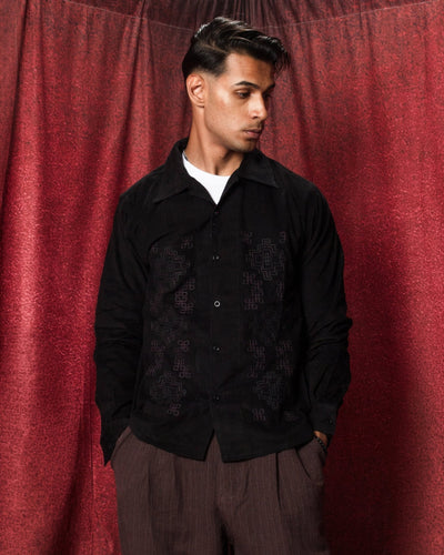 Chintan Shirt Cord EMB32 Black - KARDO