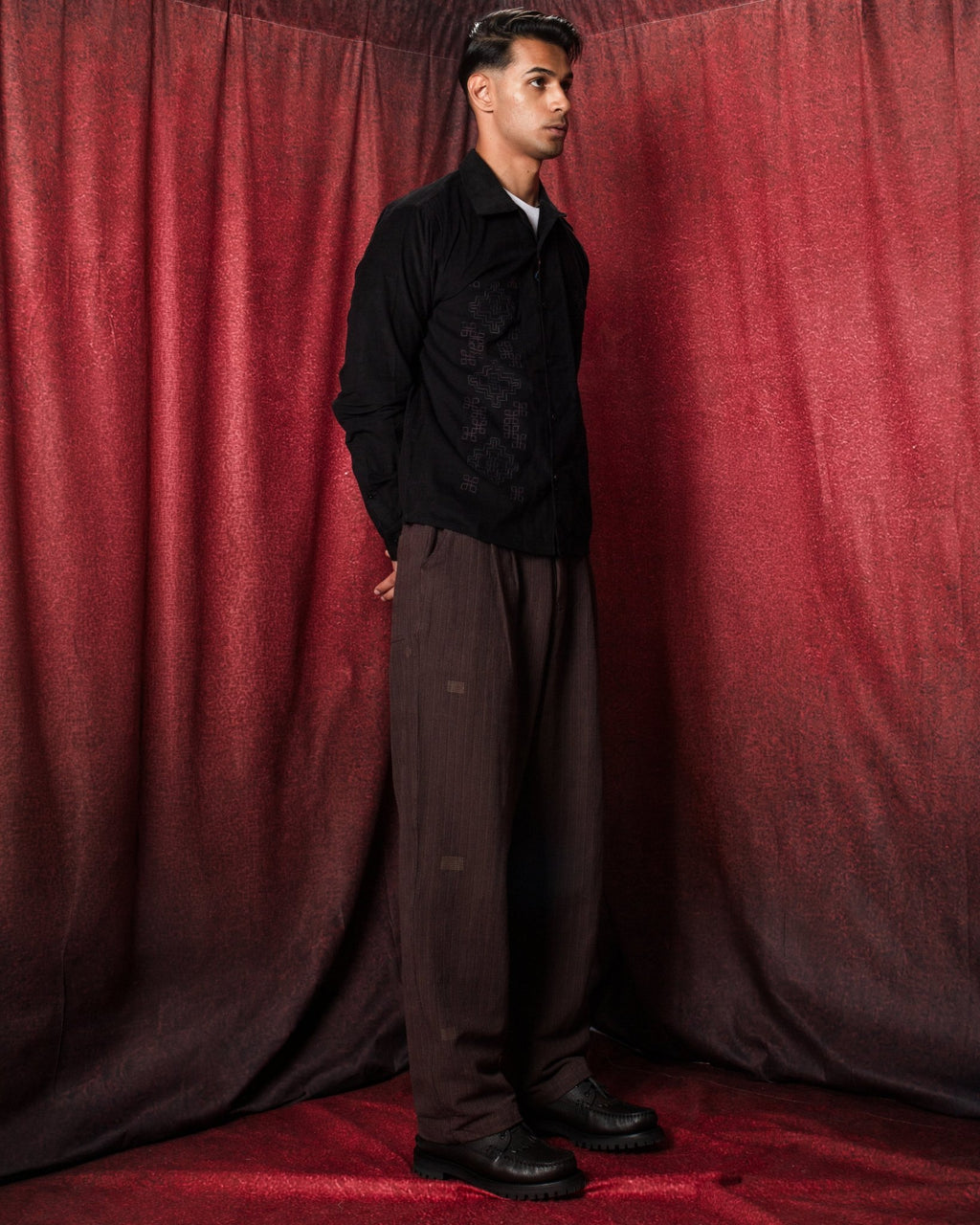 Chintan Shirt Cord EMB32 Black - KARDO