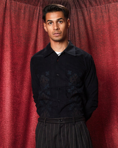 Chintan Shirt Cord EMB32 Navy - KARDO