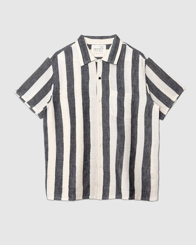 Chintan Shirt Stripe HANDWOVEN04 Black - KARDO