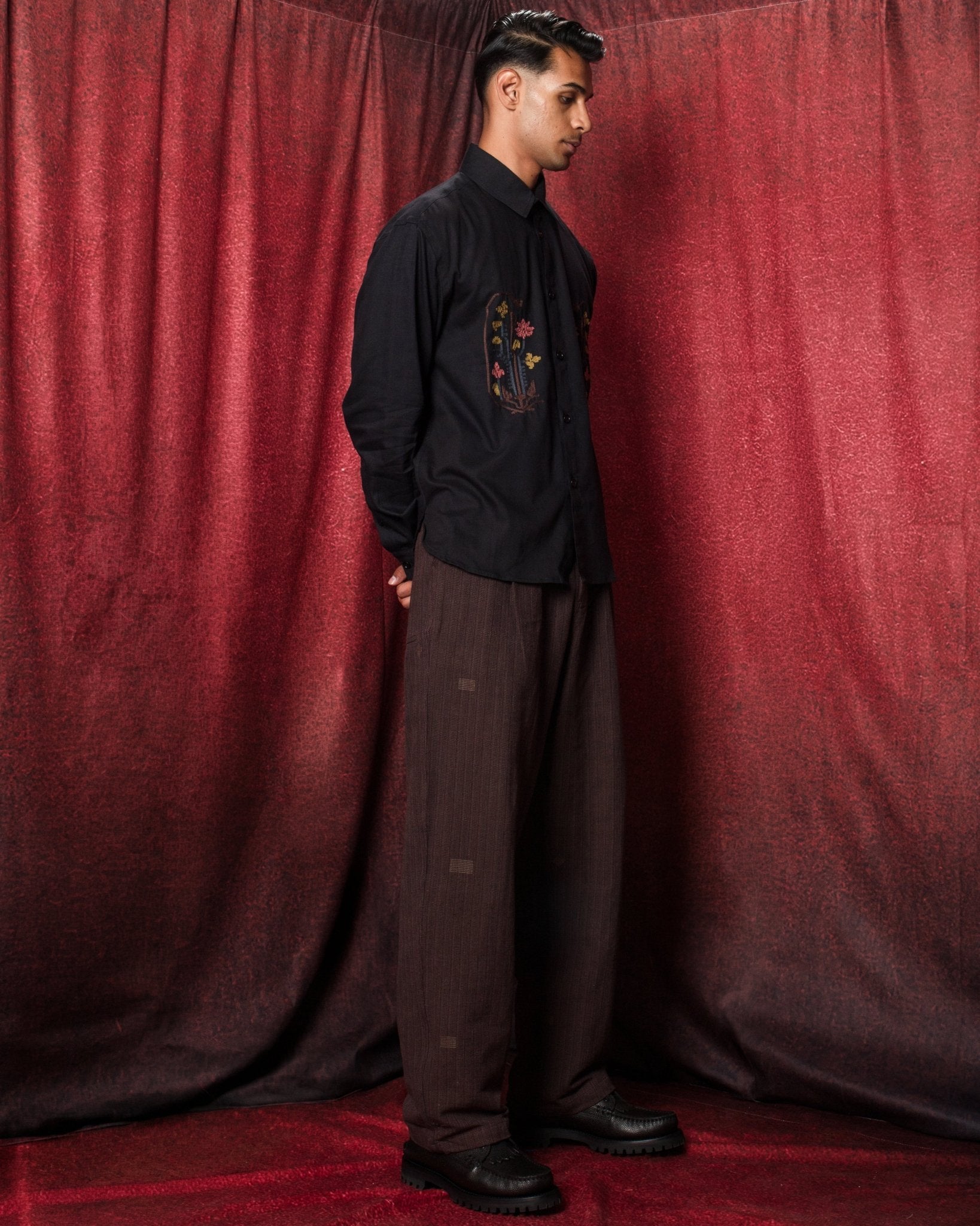 Luis Shirt Embroidery EMB33 Charcoal - KARDO