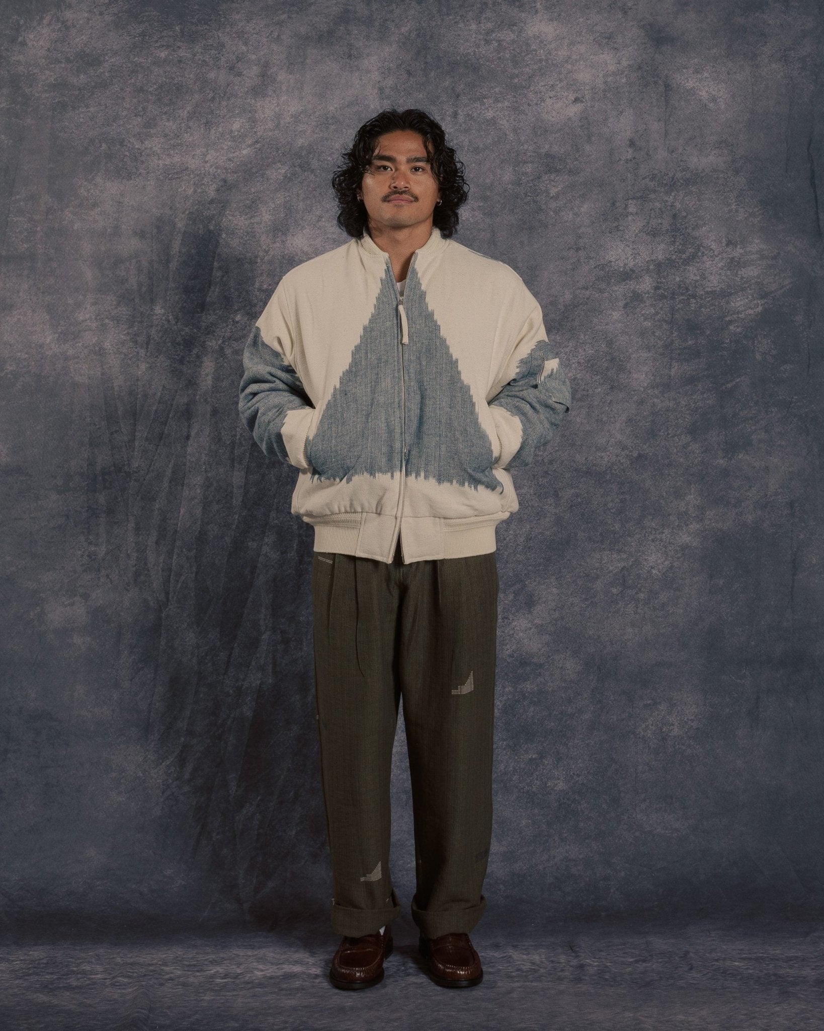 Max Quilted Bomber Jacket Ikat Off White/Air Blue IKAT65 - KARDO