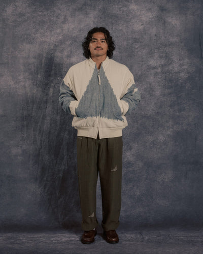 Max Quilted Bomber Jacket Ikat Off White/Air Blue IKAT65 - KARDO