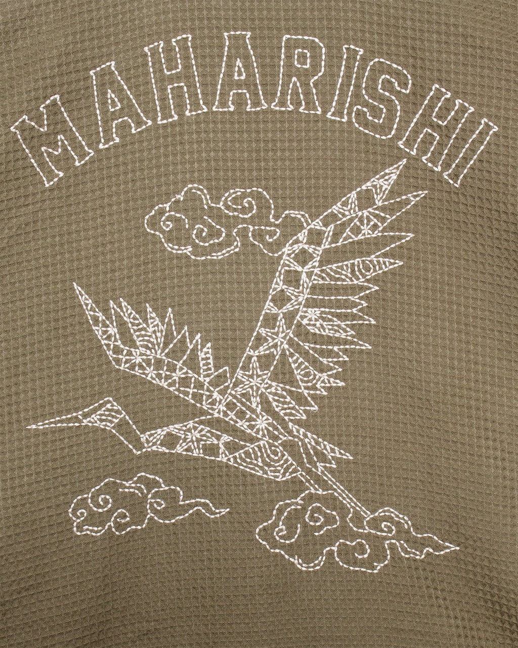 Embroidered Waffle Olive Kimono Overshirt - MAHARISHI