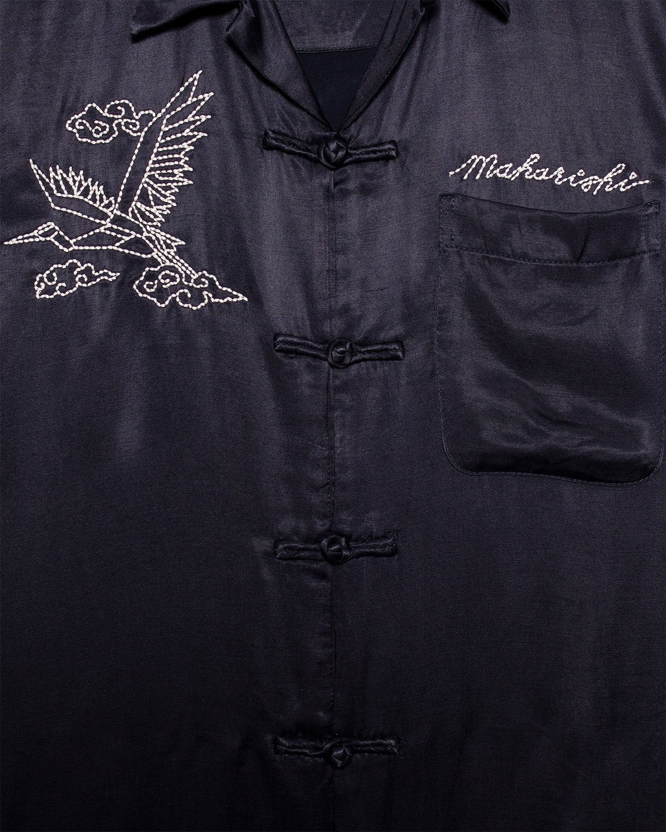 Year of the Crane Shirt Black Japanese Cupro Twill - MAHARISHI