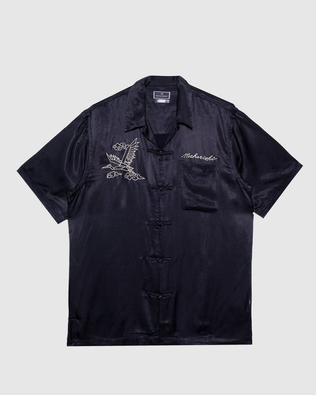 Year of the Crane Shirt Black Japanese Cupro Twill - MAHARISHI