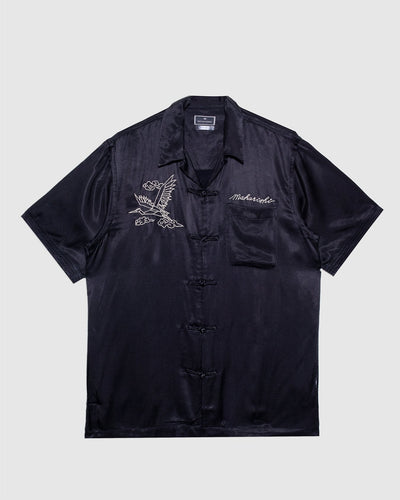 Year of the Crane Shirt Black Japanese Cupro Twill - MAHARISHI