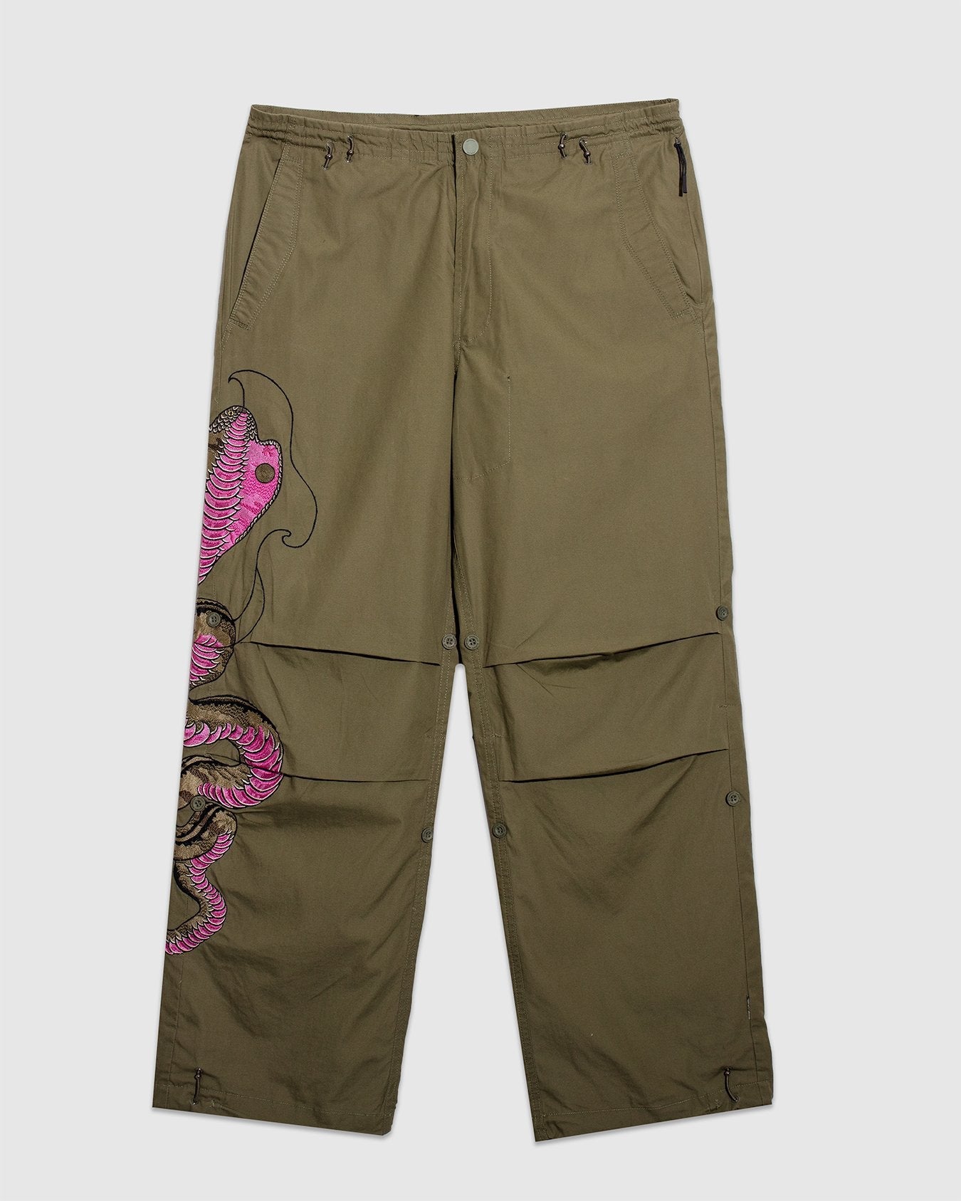Ying Yang Cobra Embroidery Loose Snopants - Olive - MAHARISHI