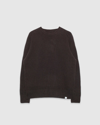 Ribbed Pullover Crew Merino Cashmere Blend Relaxed Fit Espresso