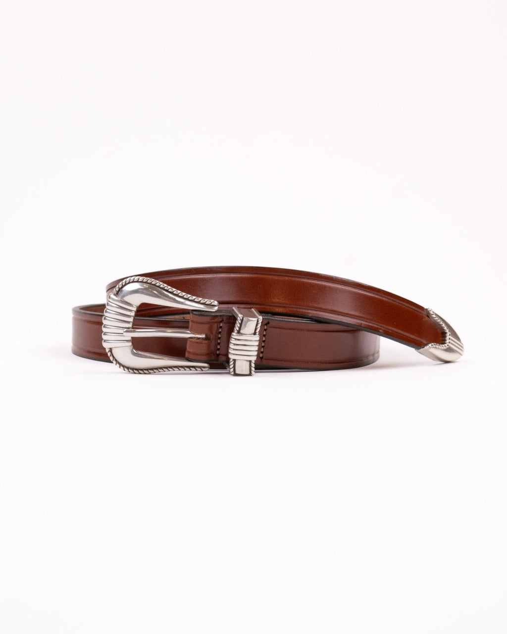 Extended 1" Creased Belt w/3pc Silver Buckle - Oakbark - MONITALY