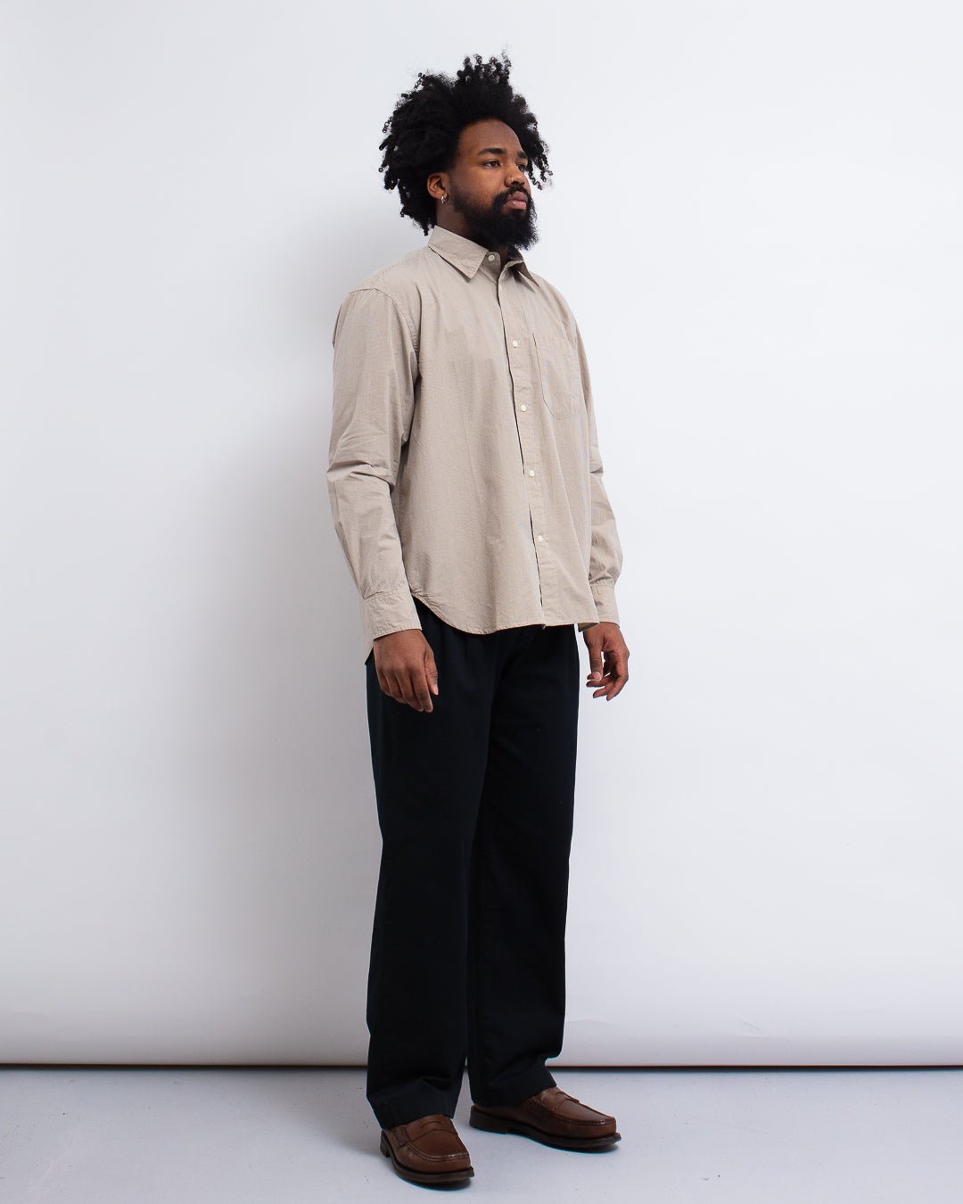 Espevik Oversize Micro Poplin Check Shirt Oatmeal - NORSE PROJECTS