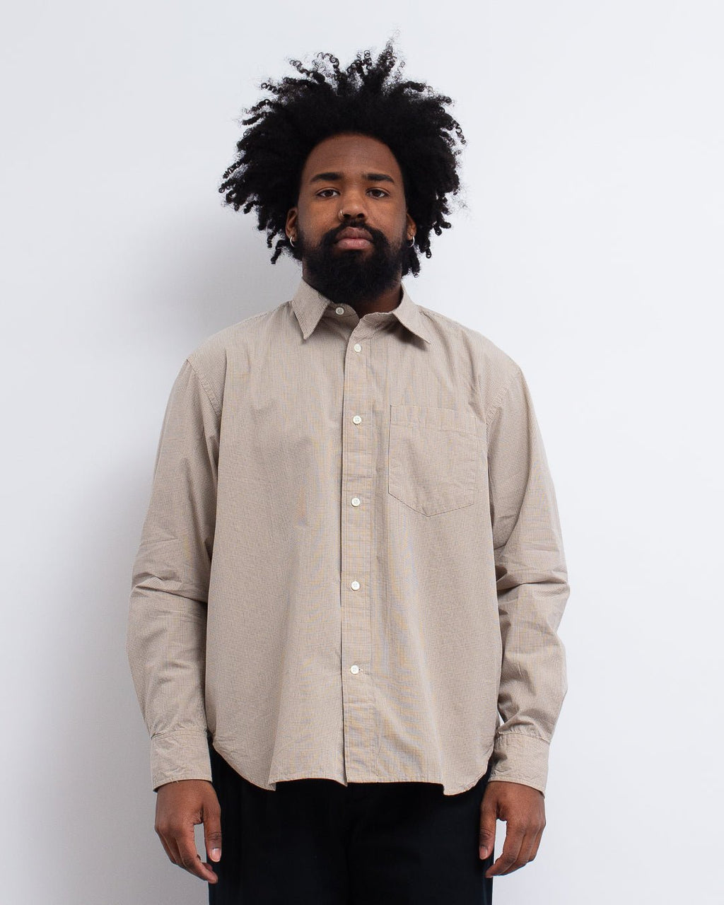 Espevik Oversize Micro Poplin Check Shirt Oatmeal - NORSE PROJECTS