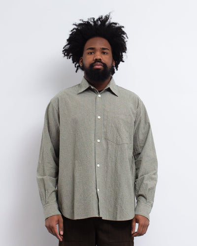 Falster Oversized Textured Stripe Shirt Vetiver - NORSE PROJECTS