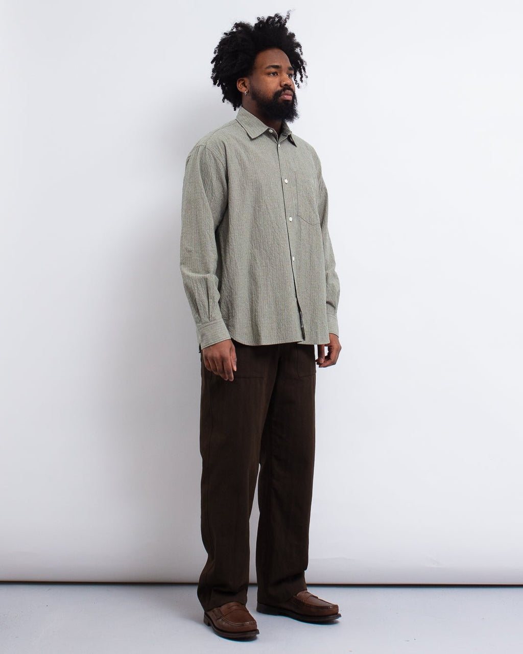 Falster Oversized Textured Stripe Shirt Vetiver - NORSE PROJECTS