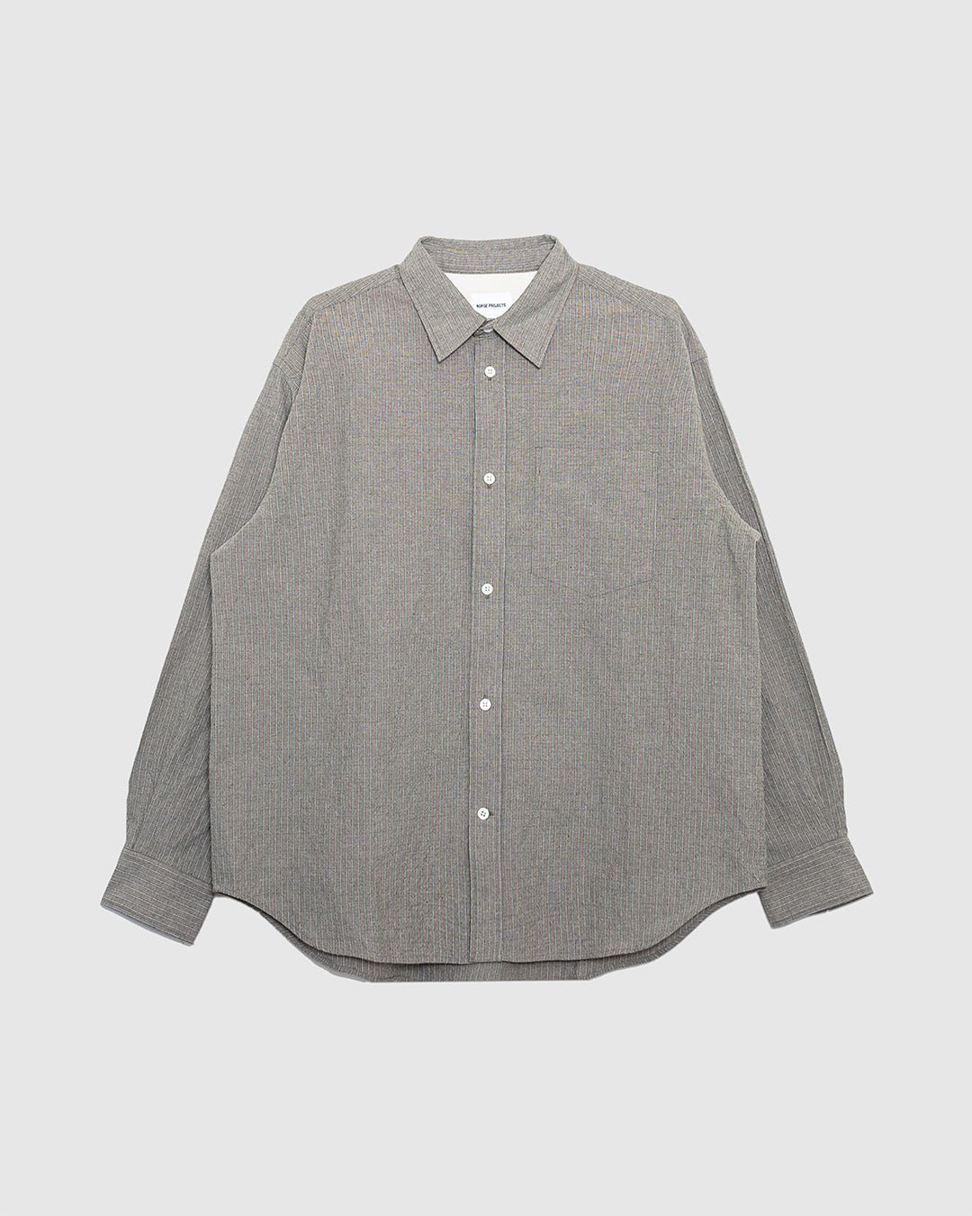 Falster Oversized Textured Stripe Shirt Vetiver - NORSE PROJECTS