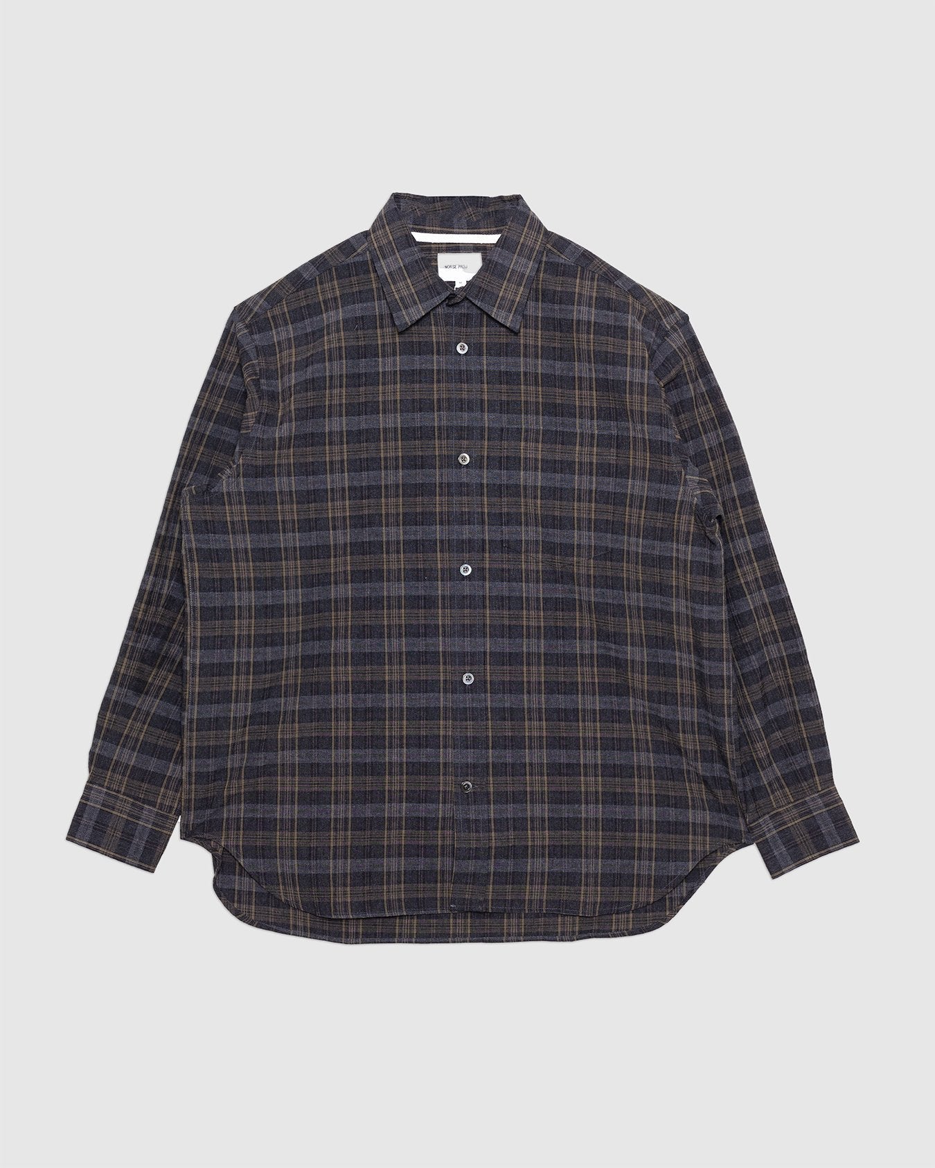 Ole Oversized Wool Check Shirt Charcoal Grey - NORSE PROJECTS