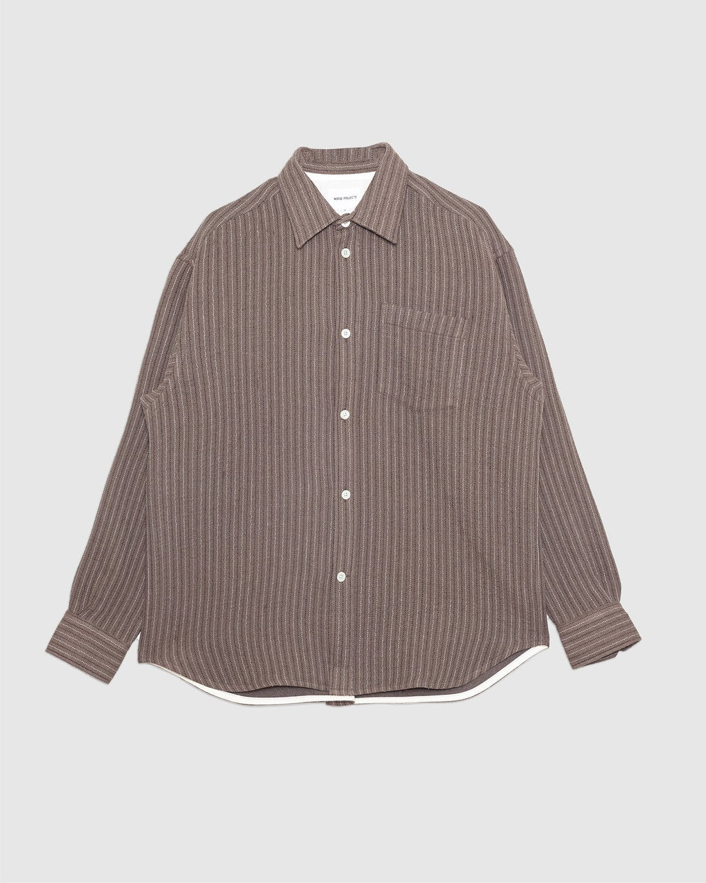 Ole Oversized Wool Stripe Shirt Seal Brown - NORSE PROJECTS