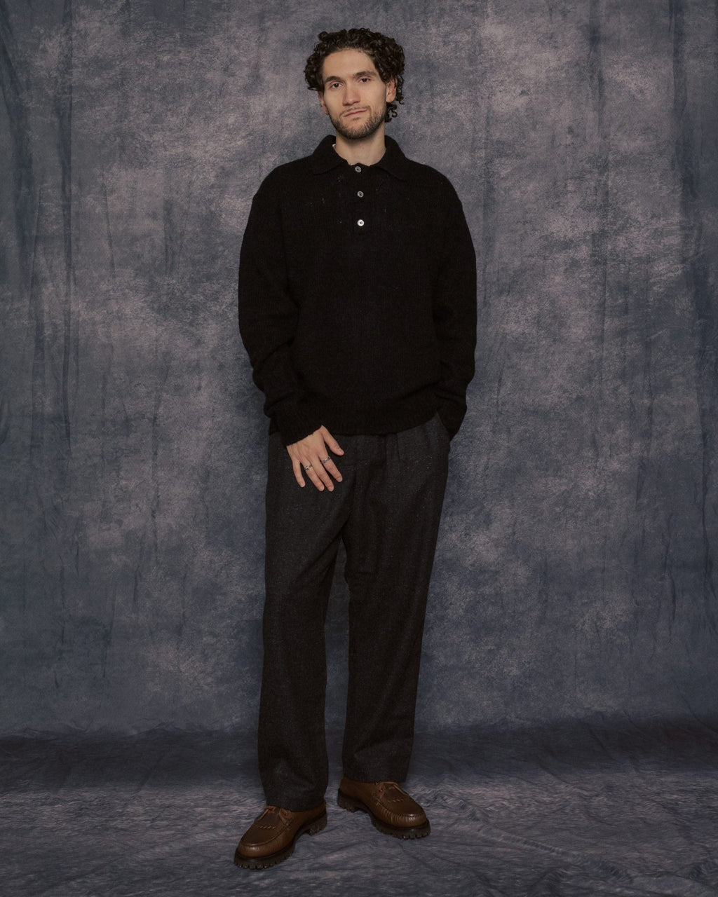 Rasmus Relaxed Brushed Polo Black - NORSE PROJECTS