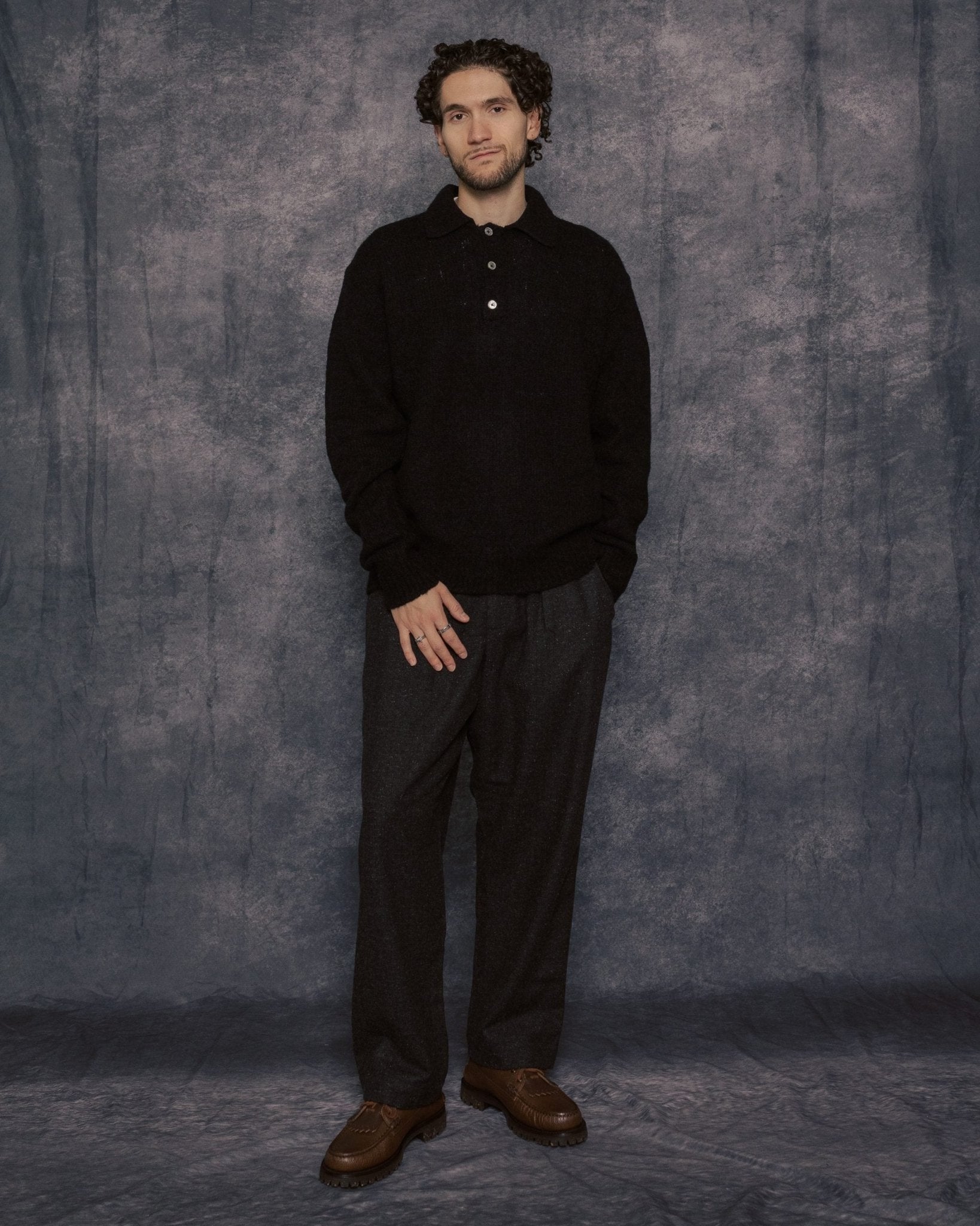 Rasmus Relaxed Brushed Polo Black - NORSE PROJECTS