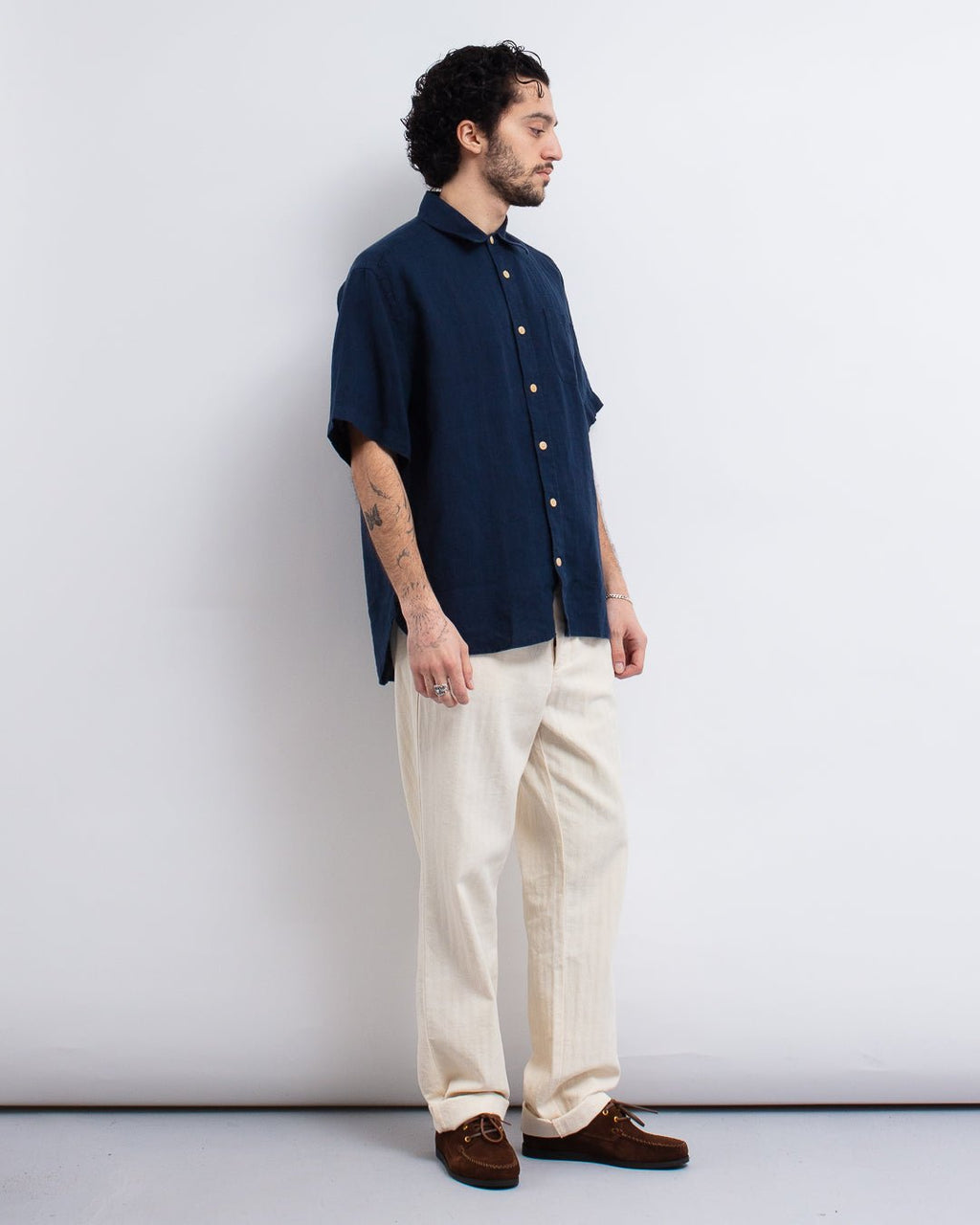 Atlanta Shirt Linen Padworth Navy - OLIVER SPENCER
