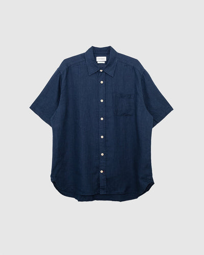 Atlanta Shirt Linen Padworth Navy - OLIVER SPENCER
