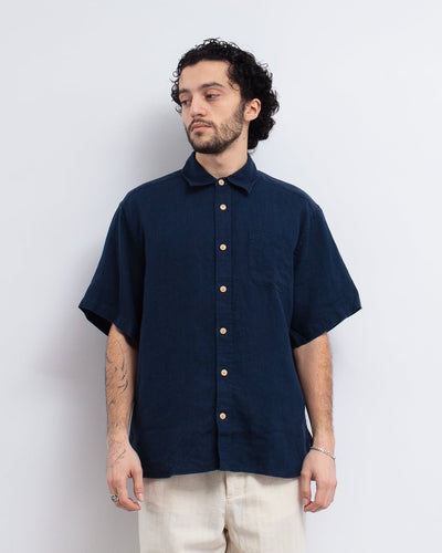 Atlanta Shirt Linen Padworth Navy - OLIVER SPENCER