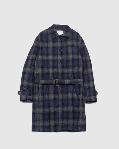 Grandpa Coat Combre Wool - Navy/Grey - OLIVER SPENCER