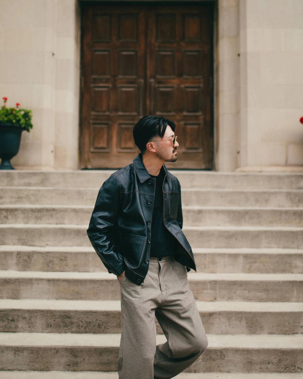 Leather Hardwick Jacket Black - OLIVER SPENCER
