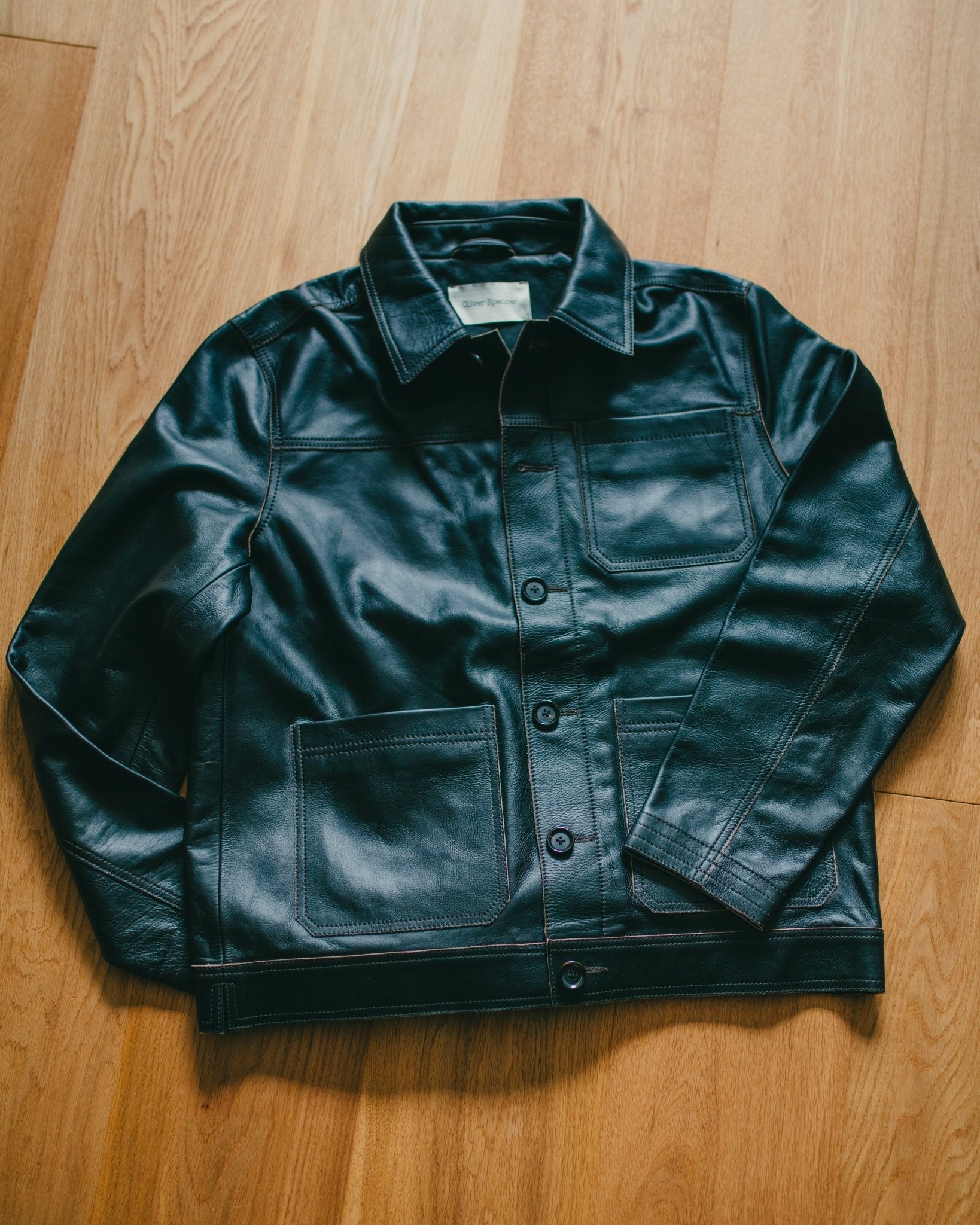 Leather Hardwick Jacket Black - OLIVER SPENCER