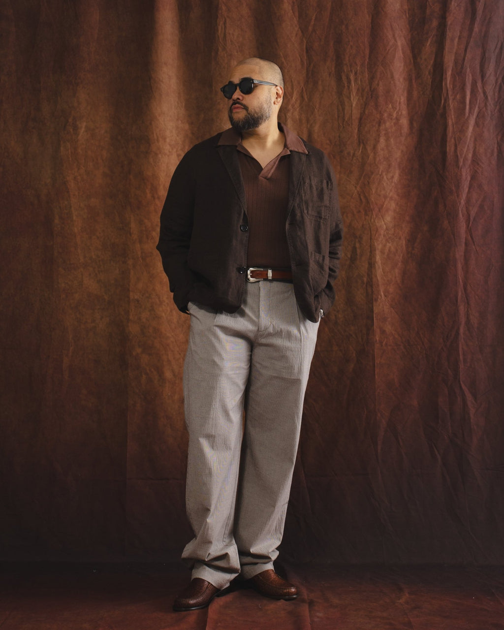 Morton Pleated Trousers Jensen Brown/White - OLIVER SPENCER