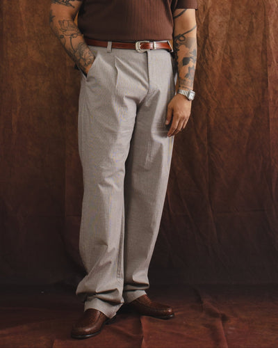 Morton Pleated Trousers Jensen Brown/White - OLIVER SPENCER