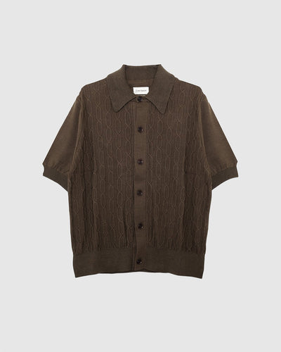 Rossell Knitted Shirt Khaki Brown - OLIVER SPENCER