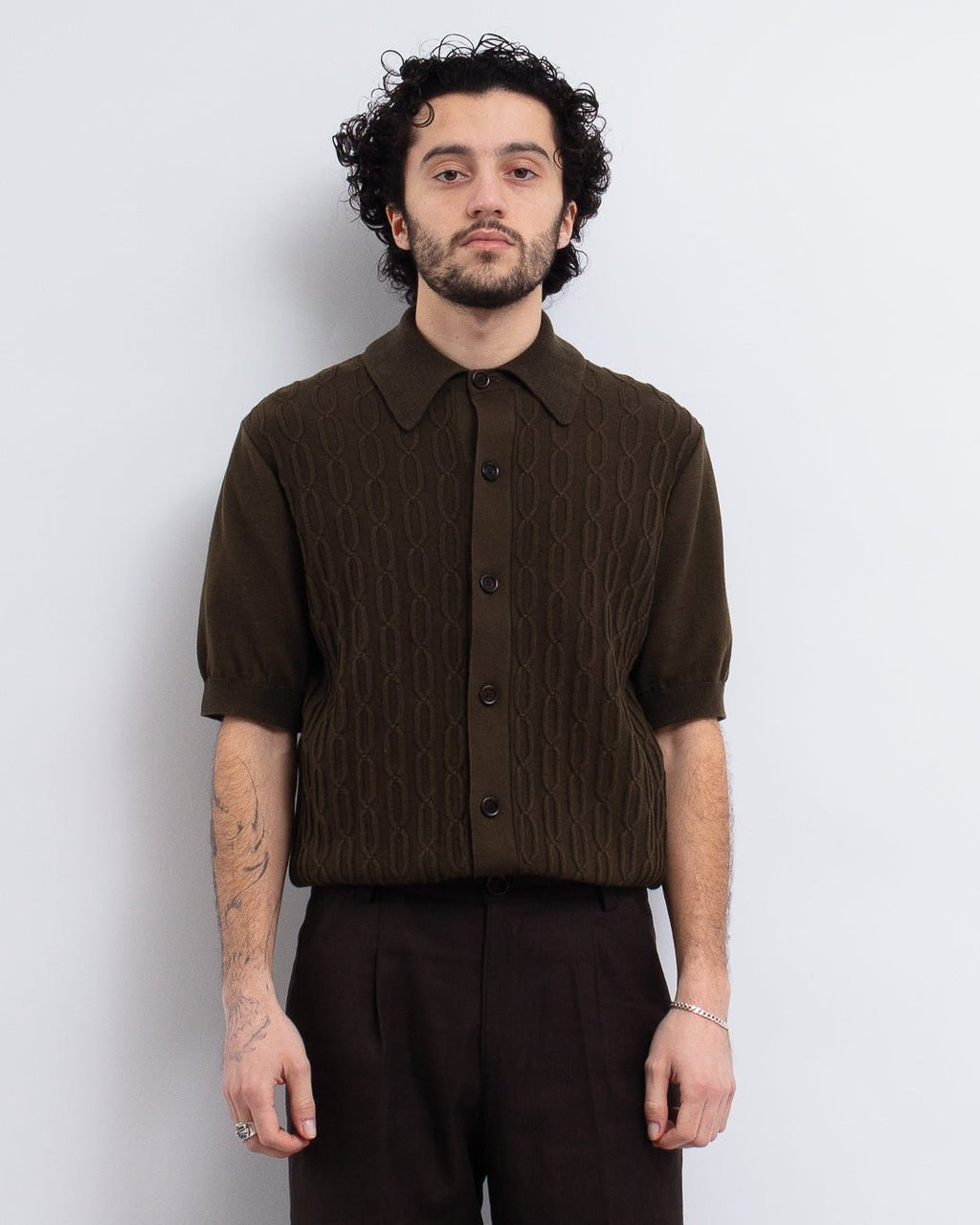 Rossell Knitted Shirt Khaki Brown - OLIVER SPENCER