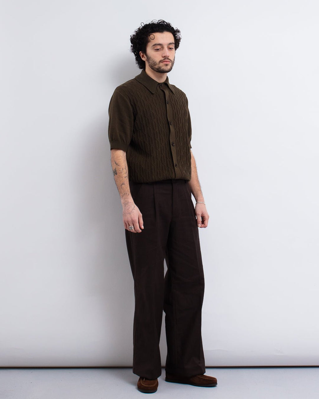 Rossell Knitted Shirt Khaki Brown - OLIVER SPENCER