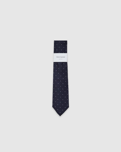 Silk Tie Spot Navy - OLIVER SPENCER