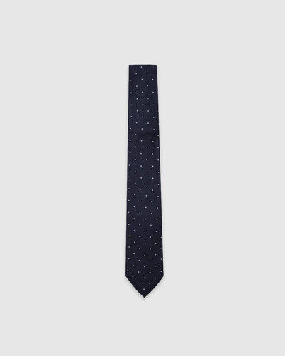 Silk Tie Spot Navy - OLIVER SPENCER