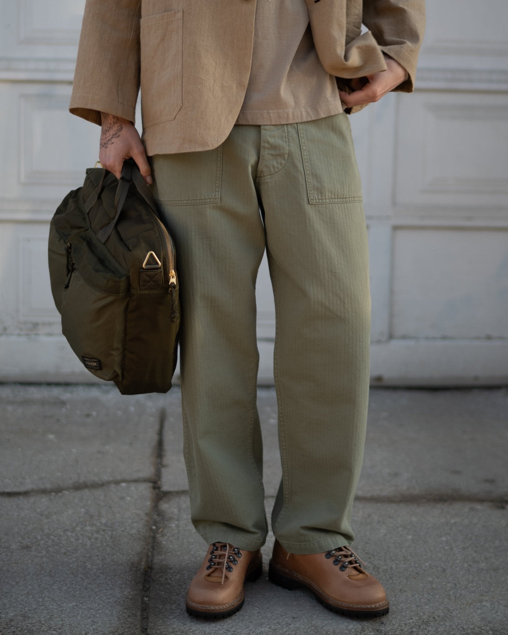 Herringbone Summer Fatigue Pants for UO Green - ORSLOW