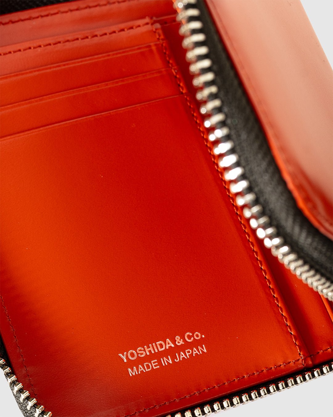 PS Leather Zip Wallet (Glass Leather) Orange/Khaki - PORTER