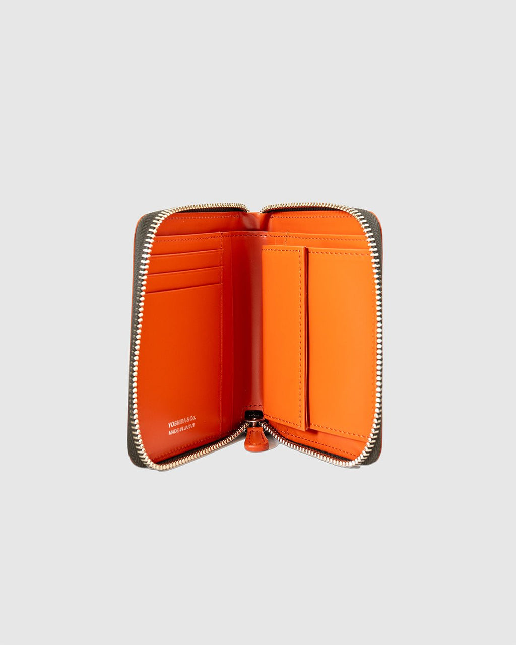 PS Leather Zip Wallet (Glass Leather) Orange/Khaki - PORTER