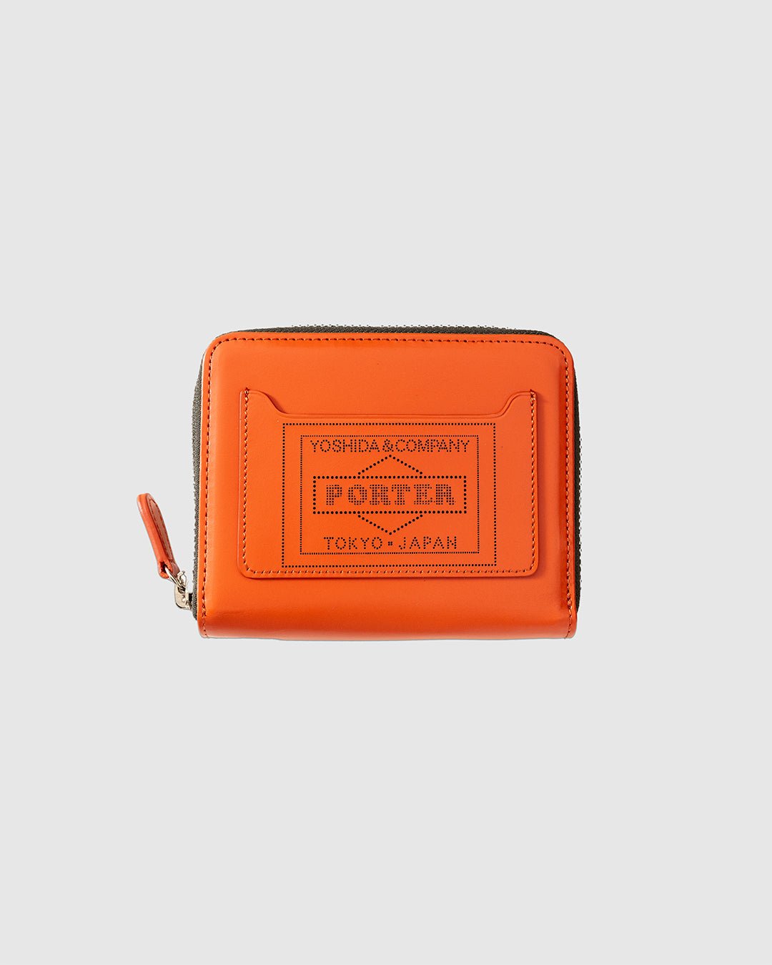 PS Leather Zip Wallet (Glass Leather) Orange/Khaki - PORTER