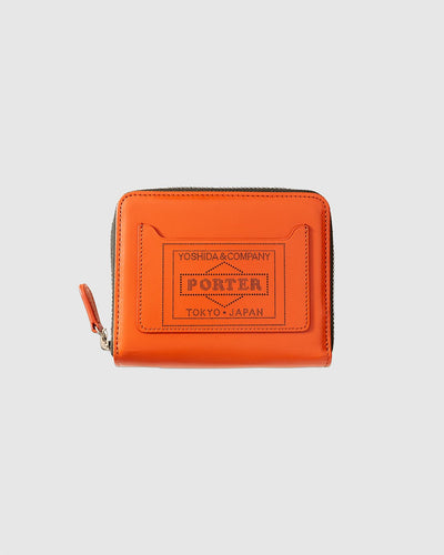 PS Leather Zip Wallet (Glass Leather) Orange/Khaki - PORTER