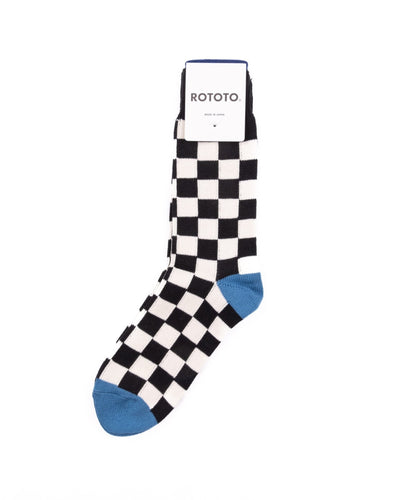 Checkerboard Crew Socks - Black/Ivory/L/Blue - ROTOTO