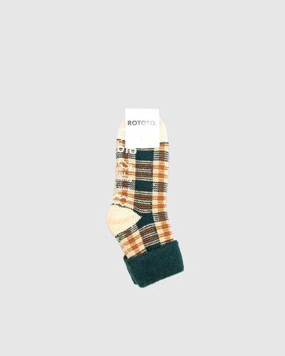 Comfy Room Socks "Check" Forest Green/Beige - ROTOTO