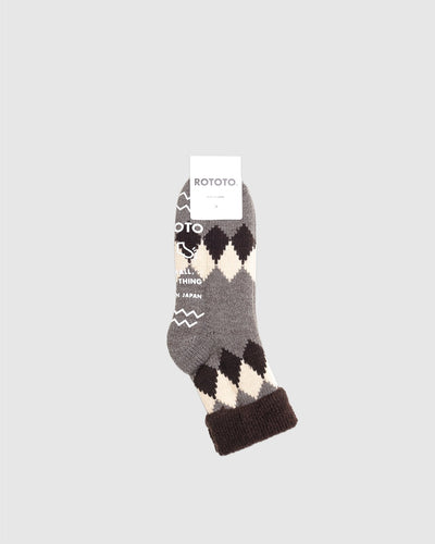 Comfy Room Socks "Diamond" Brown/D Gray - ROTOTO