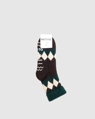 Comfy Room Socks "Diamond" D Green/Brown - ROTOTO
