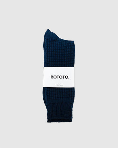 Cotton Waffle Crew Socks Dull Blue - ROTOTO