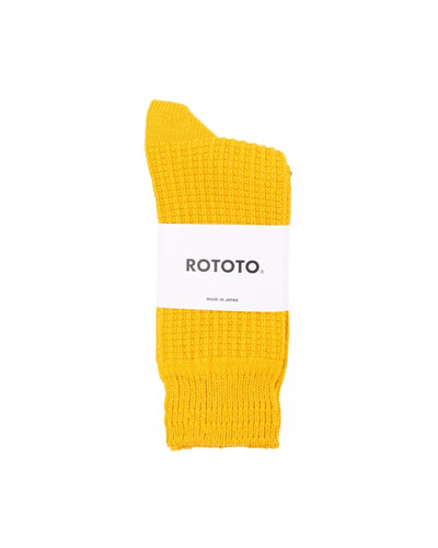 Cotton Waffle Crew Socks - Mustard - ROTOTO