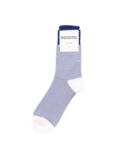 Fine Stripe Mini Crew Socks - D.Blue - ROTOTO